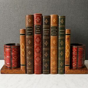 Bookends Mid Century Modern Faux Leather with Pen Cup MCM Retro Office Decor